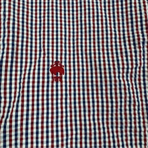 Brooks Brothers Red Fleece Checkered Seersucker Shirt Size L Red White Blue - Picture 2 of 14
